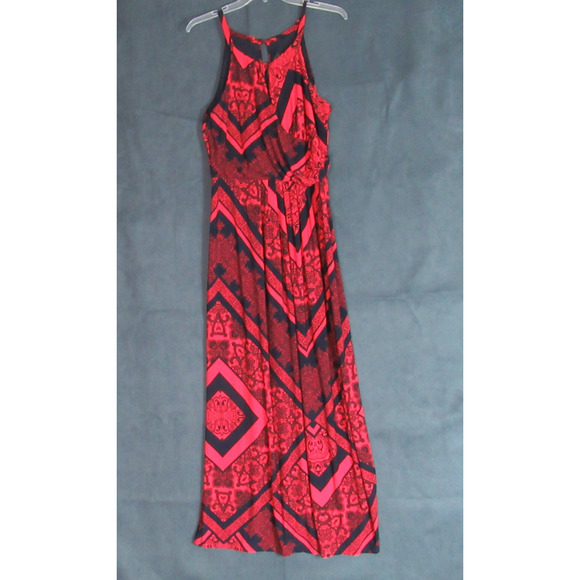 Enfocus Studio Dress Womens 12 Red Black Graphic Boho Hipster Quiet Luxury Maxi - Picture 1 of 9